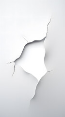 White wall with a large torn hole background. Large torn hole in the center of the white background