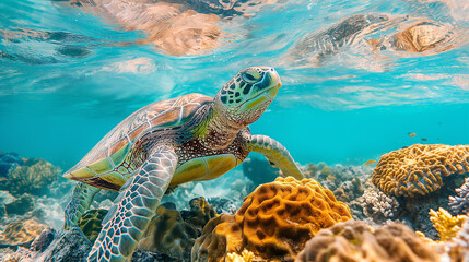 Obraz premium Turtle swimming underwater