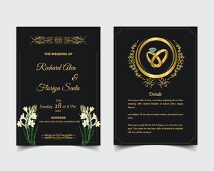 Vector Wedding invitation with abstract Black and gradient ornament template design 