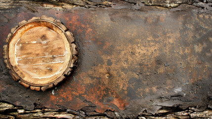 A wooden circle with a hole in the middle sits on a dirty surface - Powered by Adobe