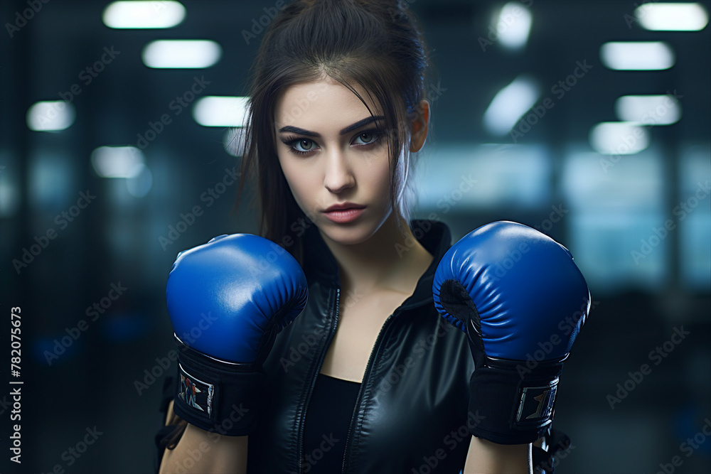 Canvas Prints Generative AI image of boxer with a determined look in eyes wearing a boxing gloves