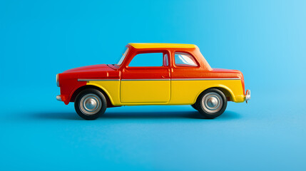 children's toy car on a bright blue background