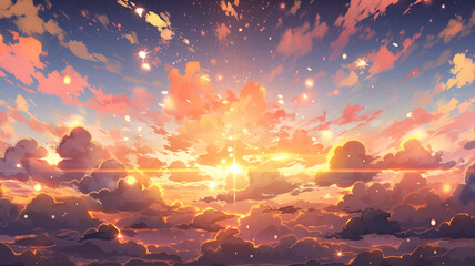 Fototapeta na wymiar Hand drawn cartoon beautiful starry sky cartoon illustration 