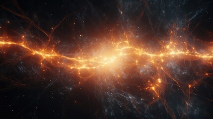 Traces of charged particles in a magnetic field.