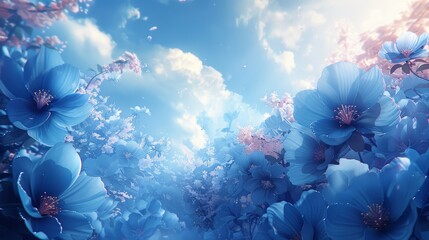 Fototapeta na wymiar Vibrant Blue Floral Illustration of Spring Garden Generative AI