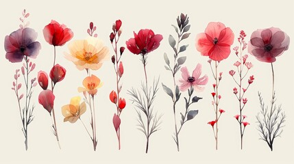 Minimalist Watercolor Botanical Floral Illustration Generative AI
