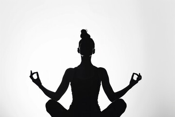portrait silhouette yoga woman isolated on white