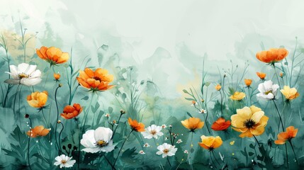 Vibrant Watercolor Floral Compositions in Minimal Style Generative AI