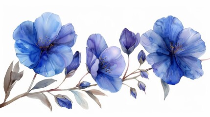 Watercolor Painting of Flax Flower Isolated on White Generative AI