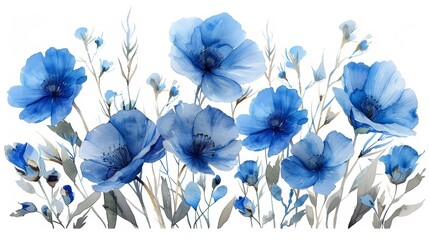 Delicate Watercolor Flax Flower Illustration Generative AI