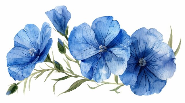 Delicate Watercolor Flax Flower Illustration Generative AI