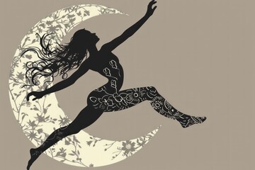 female silhouette in full moon pose