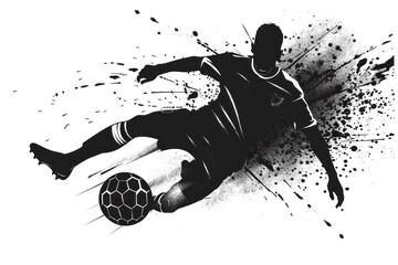 silhouette image shows a soccer player kicking a ball