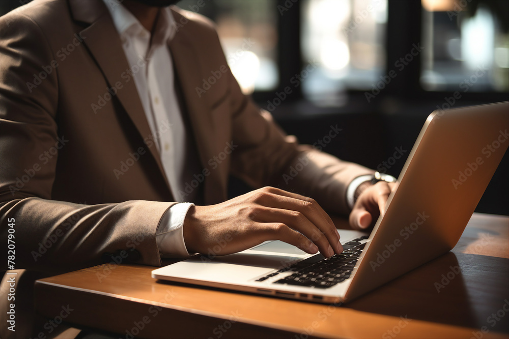 Poster generated with ai close up picture of man fingers typing on a laptop keyboard