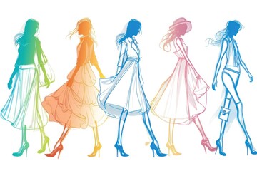 various lines draw of different woman walking on the street
