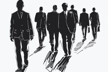 businessmen walking silhouettes on a white background