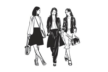 three woman walking along a path