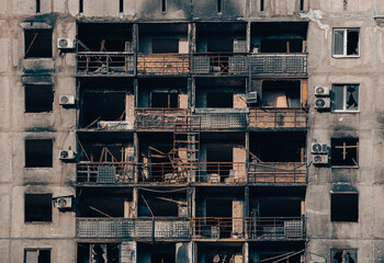 destroyed and burned houses in the city Russia Ukraine war