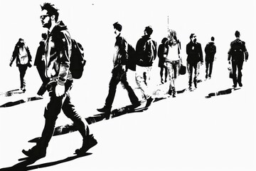 man walking as illustration in black and white