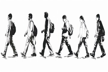 man walking as illustration in black and white