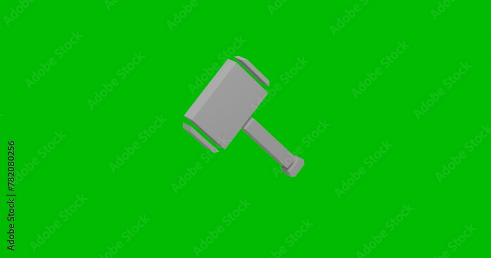 Poster animation of rotation of a white sledgehammer symbol with shadow. simple and complex rotation. seaml