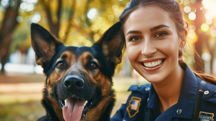 Portrait of a female police officer with police dog