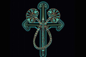 cross with kidney illustration on a black background