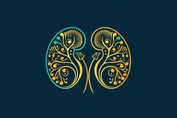 colorful kidney illustration and in blue