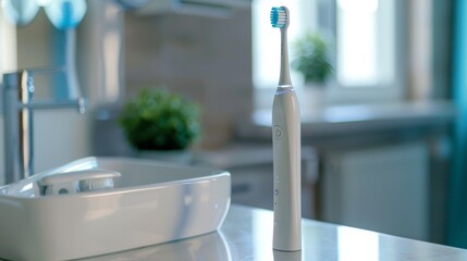 Electronic automatic toothbrush on table at home