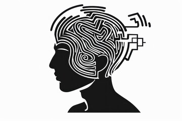 skull image of woman silhouette with maze in brain