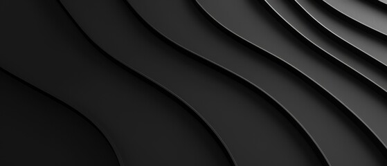 Abstract texture dark black gray grey background banner panorama long with 3d geometric waving waves curves gradient shapes for website, business, print design template paper pattern illustration