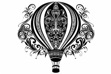 black and white image of a hot air balloon