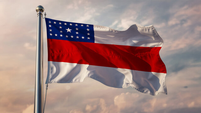 Amazonas Waving Flag Against a Cloudy Sky