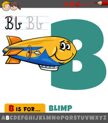 letter B from alphabet with cartoon blimp character