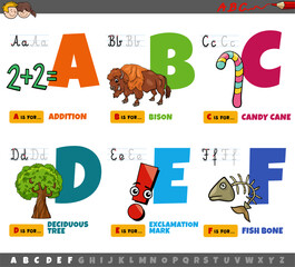 educational cartoon alphabet letters for children from A to F