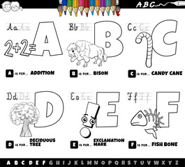educational cartoon alphabet letters set from A to F color page - 782082230