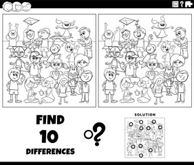 differences activity with cartoon children coloring page