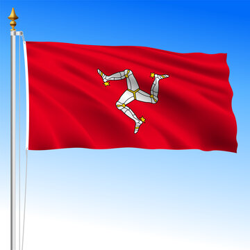 Isle of Man, official national waving flag, british territory, vector illustration