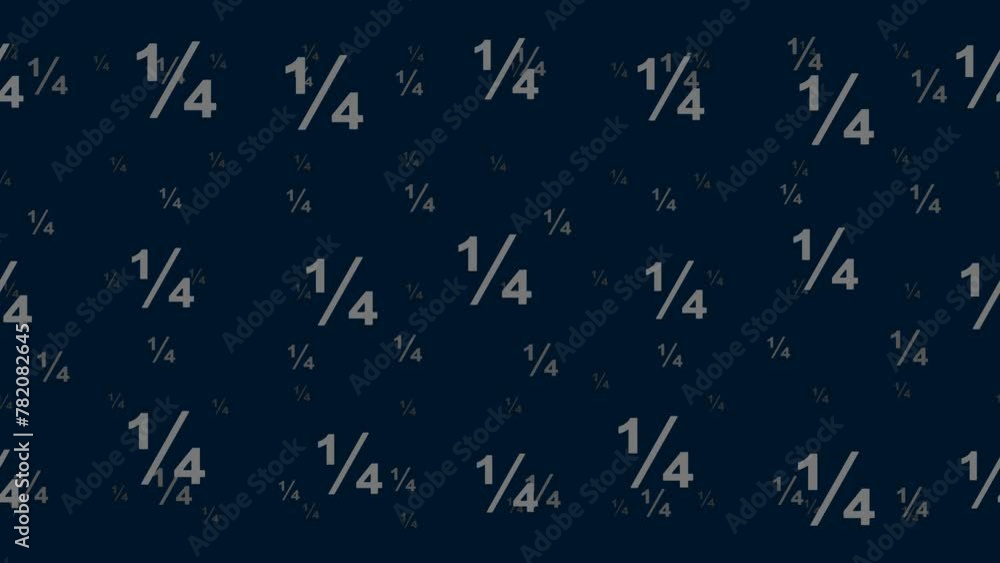 Poster quarter fraction symbols float horizontally from left to right. parallax fly effect. floating symbol
