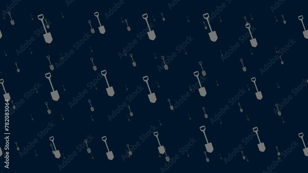 Poster shovel symbols float horizontally from left to right. parallax fly effect. floating symbols are loca