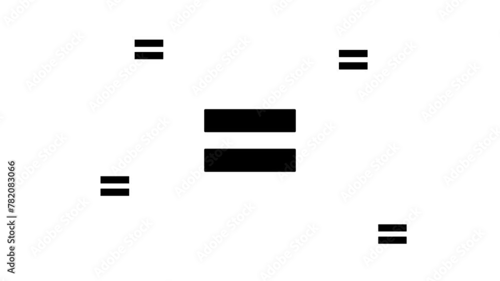 Poster zoom in and out animation the equals symbol. large black symbol in the center and four small symbols
