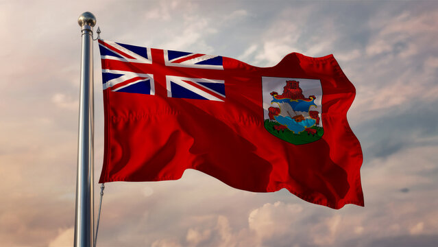 Bermuda Waving Flag Against a Cloudy Sky