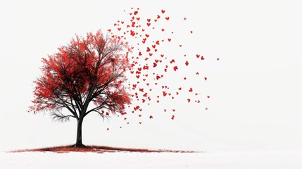 Artistic vector illustration of heart fly away from tree