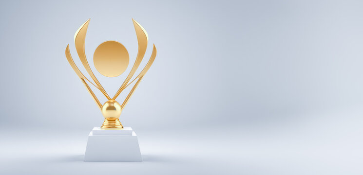 Trophy cup. Champion trophy, shiny golden cup, sport award. Winner prize, winning concept. Sport Tournament Award, Business Gold Winner Cup and Victory Concept. 3d rendering