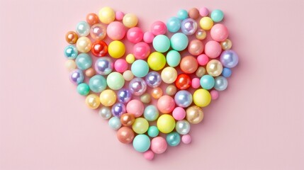 Heart shape made of colorful balls over pink background