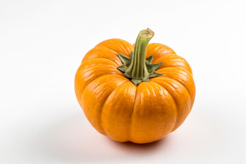 Bright orange pumpkin with green stem on white background. Perfect fall or Halloween themes - Powered by Adobe