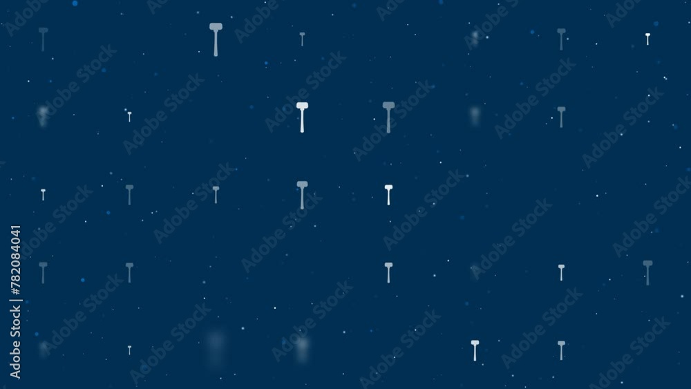 Poster template animation of evenly spaced mallet symbols of different sizes and opacity. animation of tran