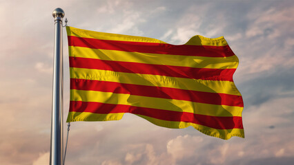 Catalonia Waving Flag Against a Cloudy Sky