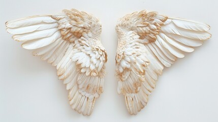 Cute pair of angel wings over plain background