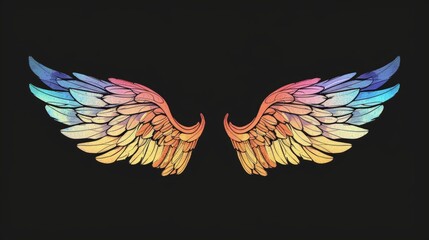 Cute pair of angel wings over plain background